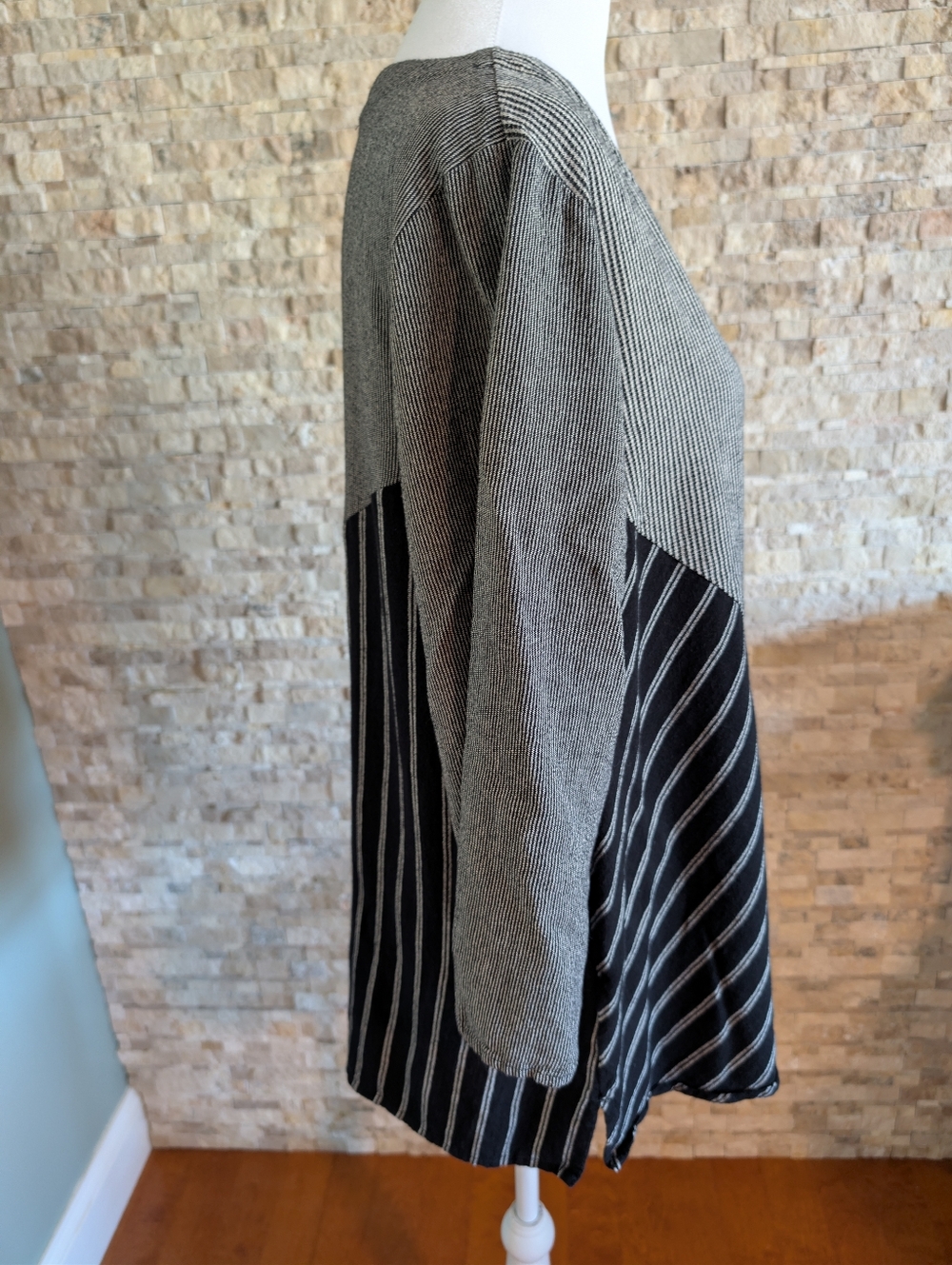 Artsy Patchwork Asymmetrical Top XL Avant Garde Minimalist Striped Gingham Tunic image 2